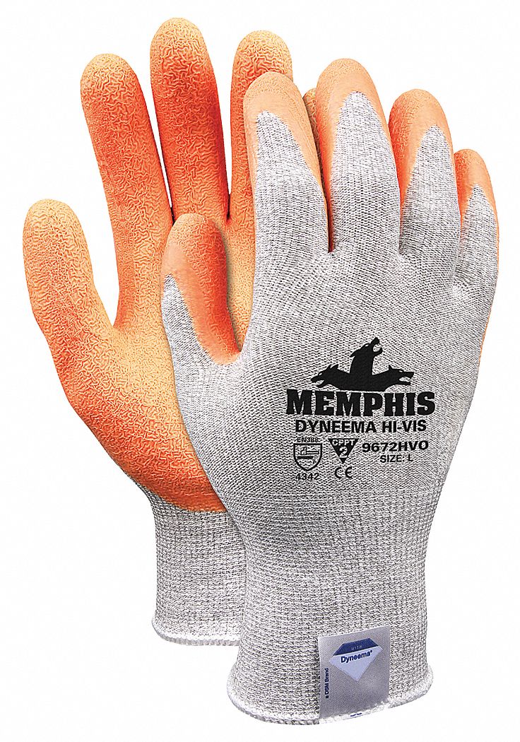 Cut Resistant Glove,L,S-n-P/Hi Vis Or,Pr