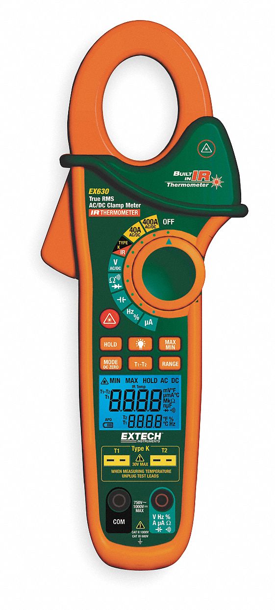 Clamp On Ammeter, 400 A, IR & Probe Temp