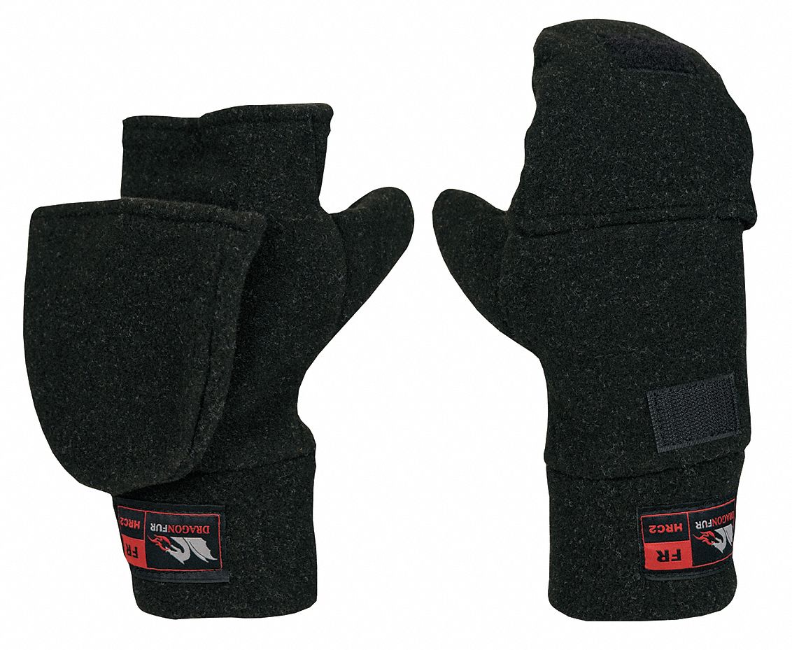 Flame Resistant Flip-Top Mittens,Blk,XL