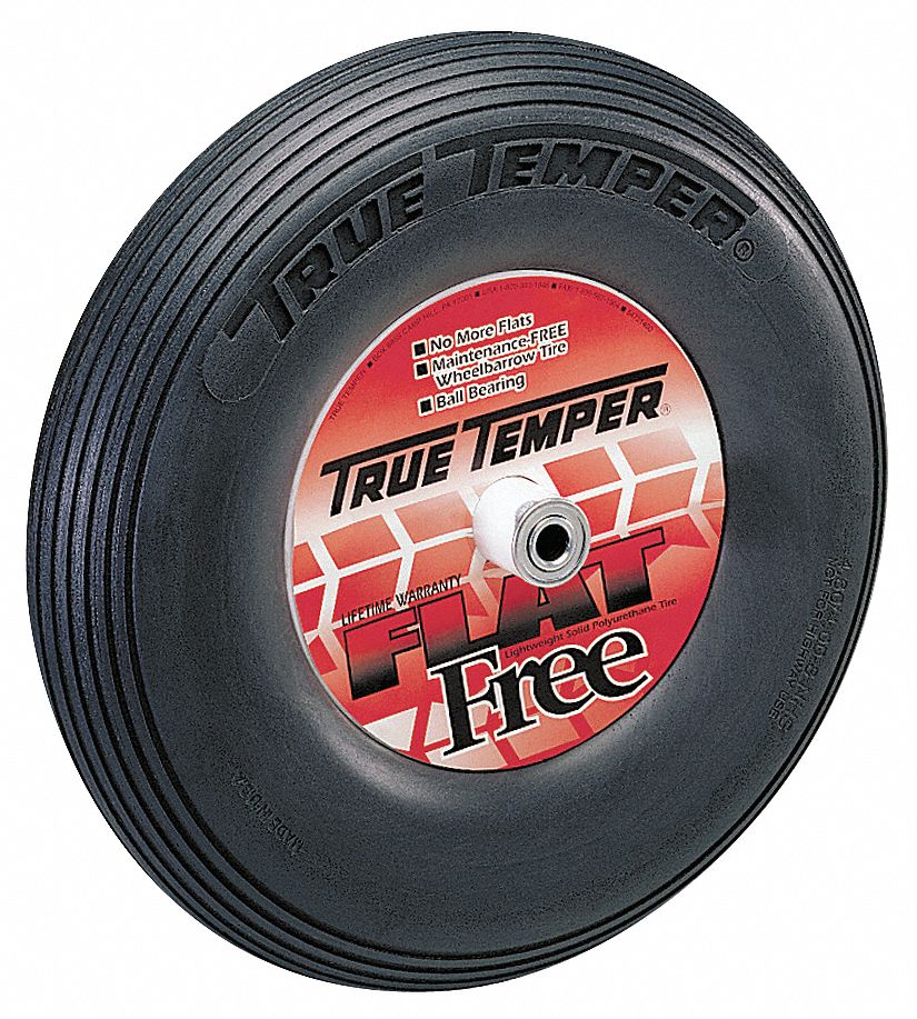 Flat Free Wheelbarrow Tire, 16 In, Ribbed
